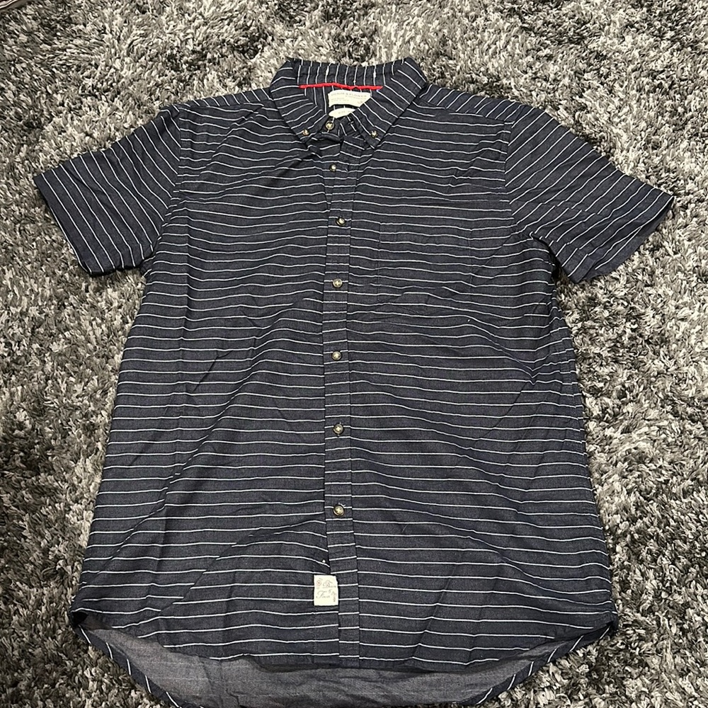 Denim & Flower Casual Button Down (Striped Navy Blue)